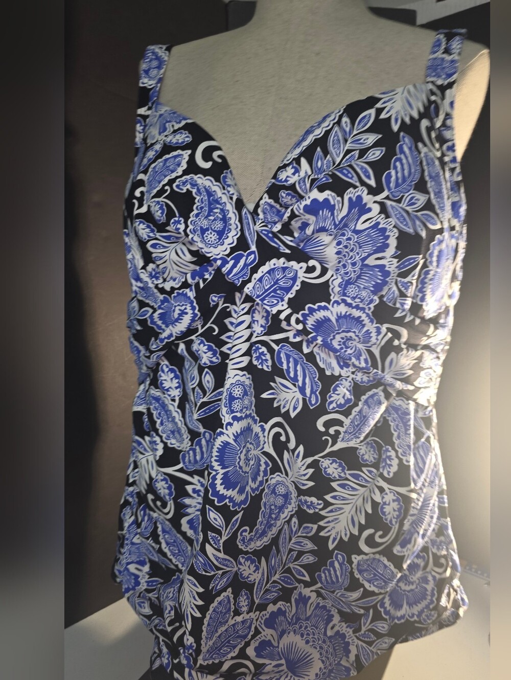 Lands' End Wrap Underwire Tankini Swim Top  Paisley Adj. Straps Size 18